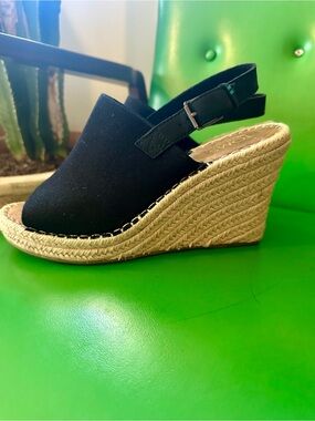 Toms Black Espadrille Wedge Slingback
